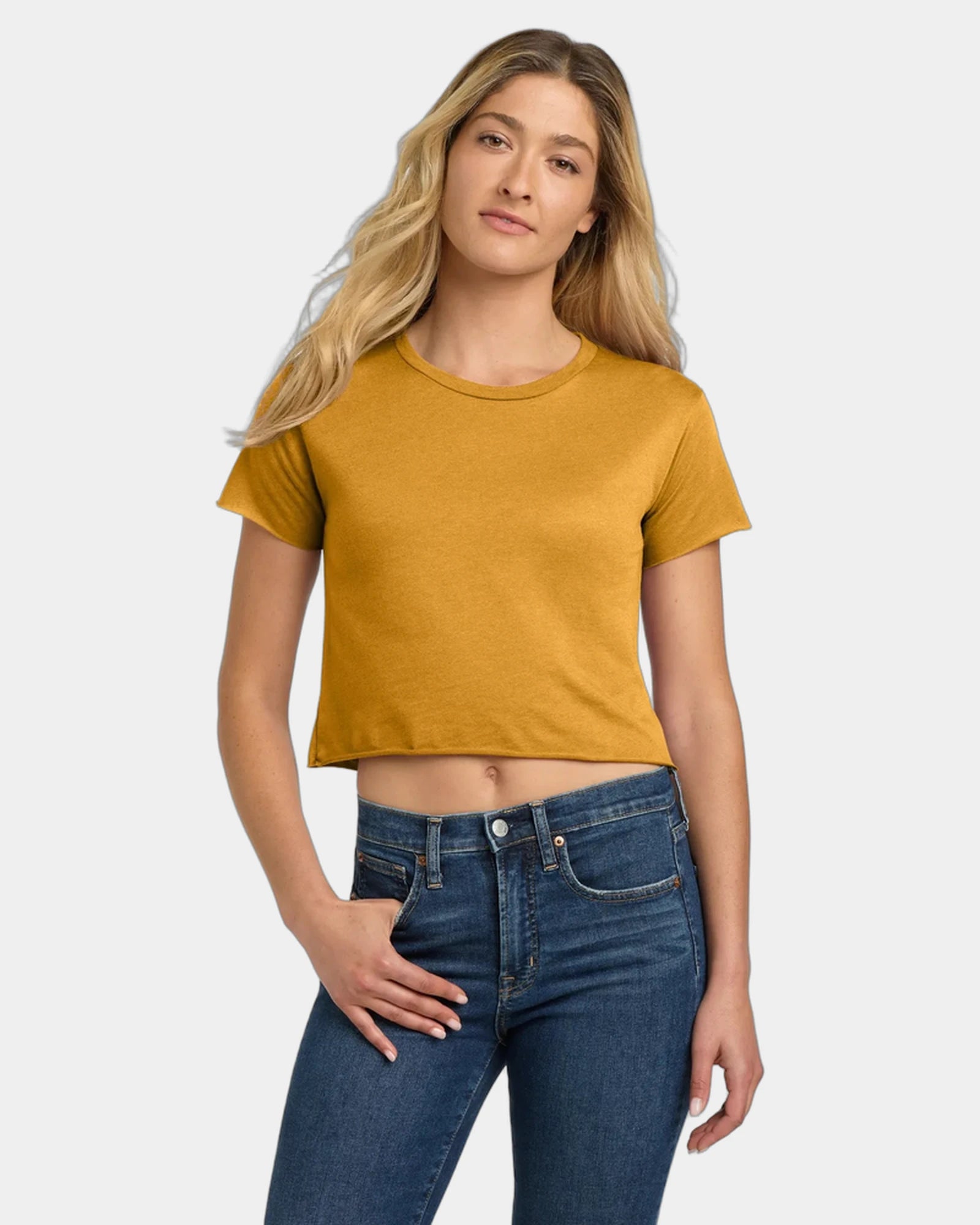 Custom poly-cotton women's cropped festival tee - Antique Gold